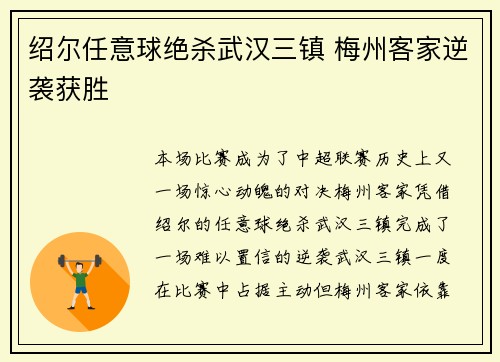 绍尔任意球绝杀武汉三镇 梅州客家逆袭获胜